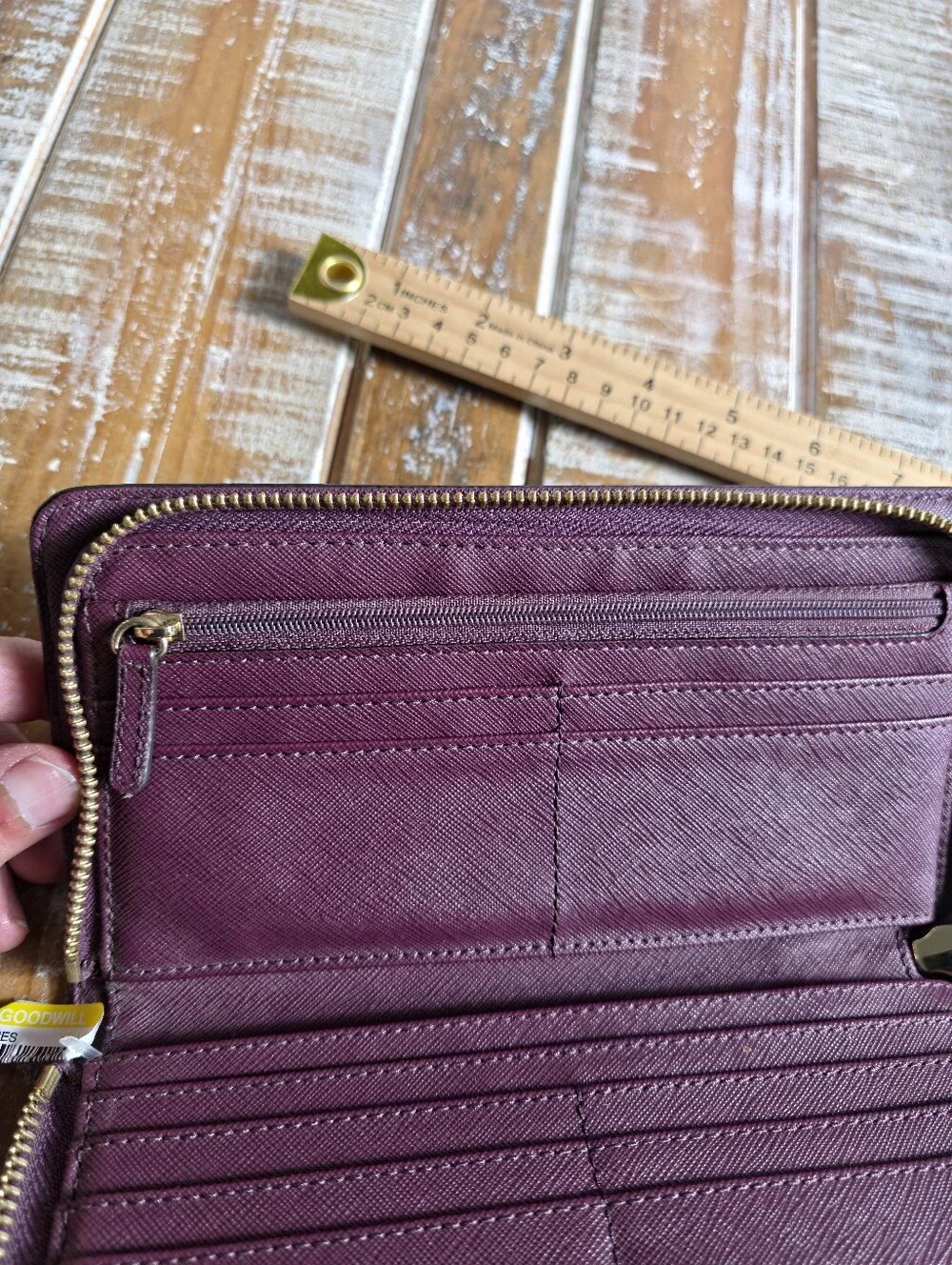 Michael Kors Plum Saffiano Zip Around Wallet with Gold Hardware